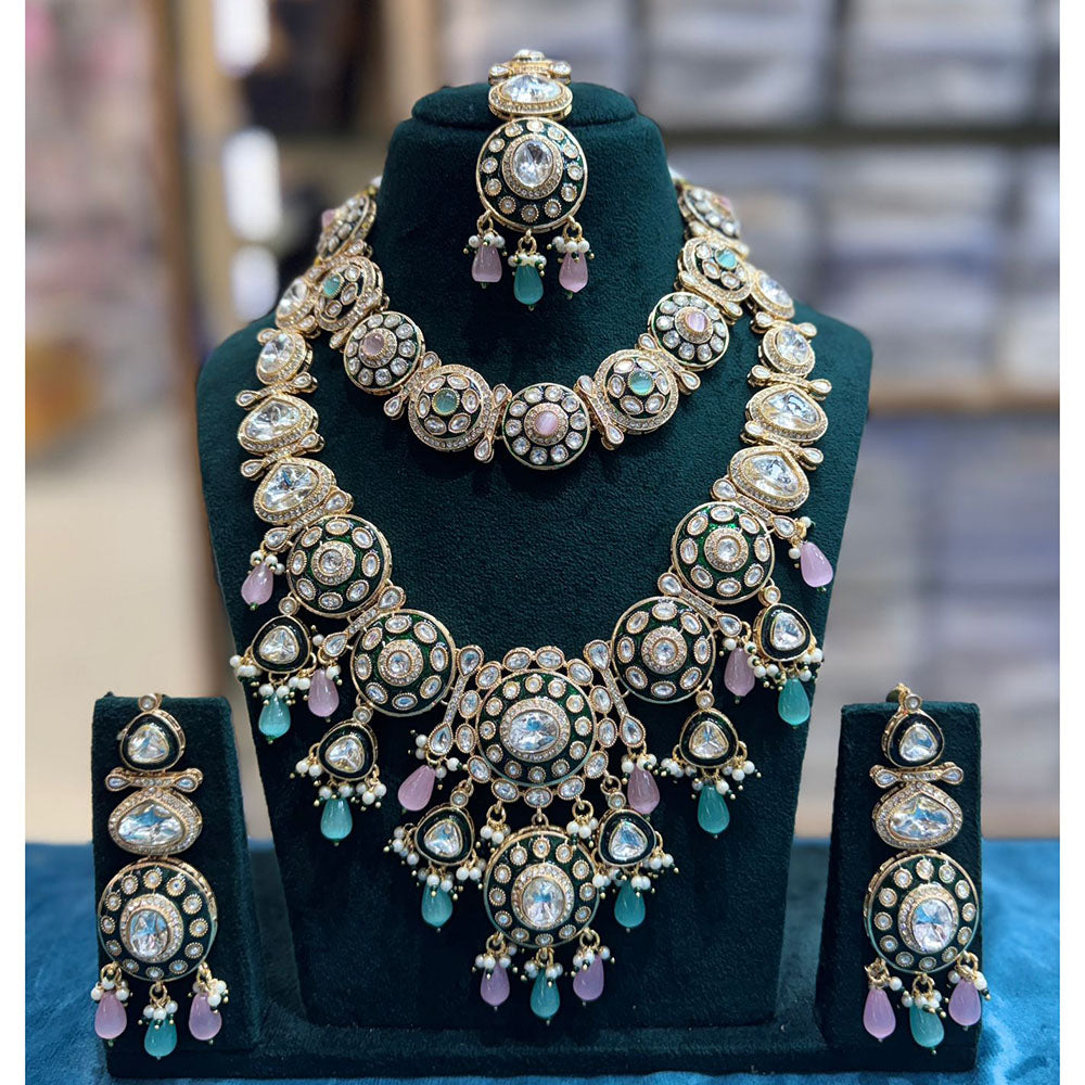 Tanish Art Jewellery Designer Kundan Stone Pearl And Beads Double Necklace Set