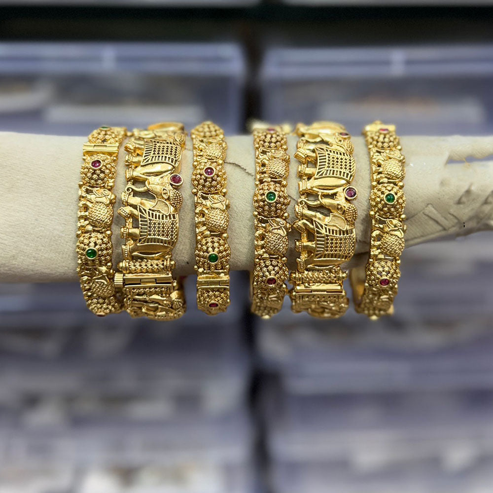 Tanish Art Jewellery Pota Stone Royal Vintage Look Elephant Openable Bangles Set