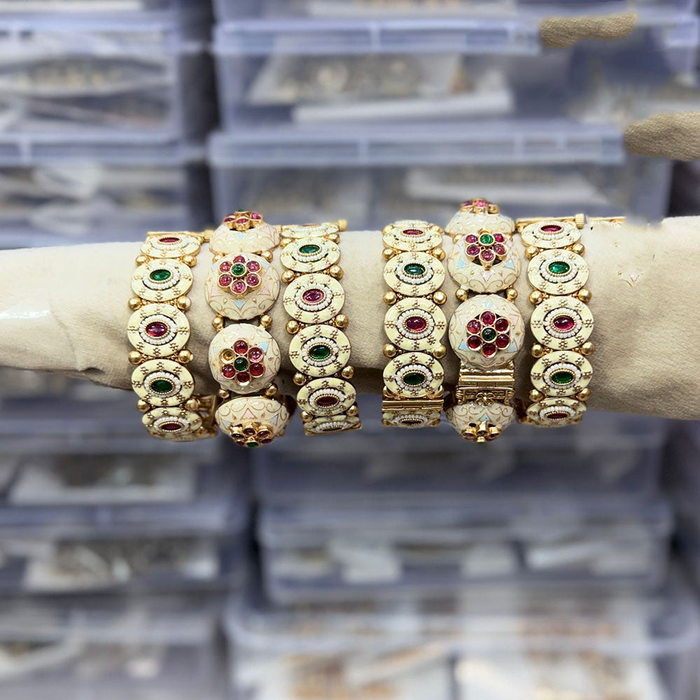 Tanish Art Jewellery Pota Stone And Meenakari Designer Openable Bangles Set