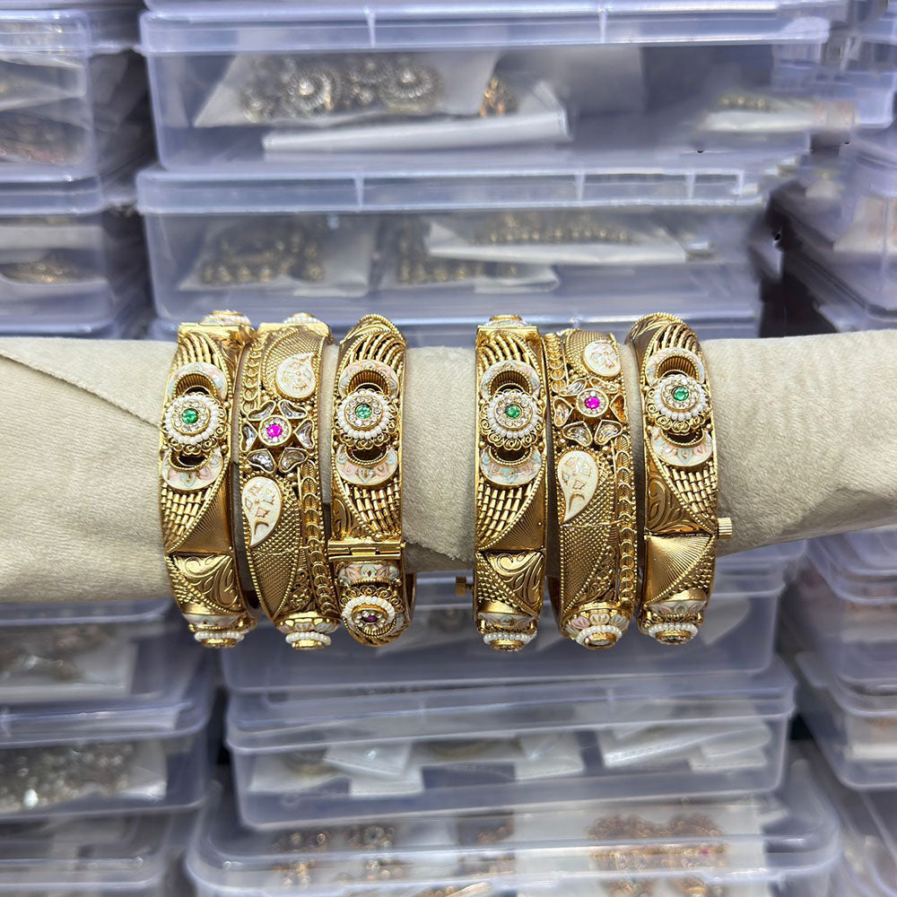 Tanish Art Jewellery Pota Stone And Meenakari Designer Openable Bangles Set