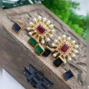 Tanish Art Jewellery Elegant Pota Stone And Pearl Changeable Stud Earrings