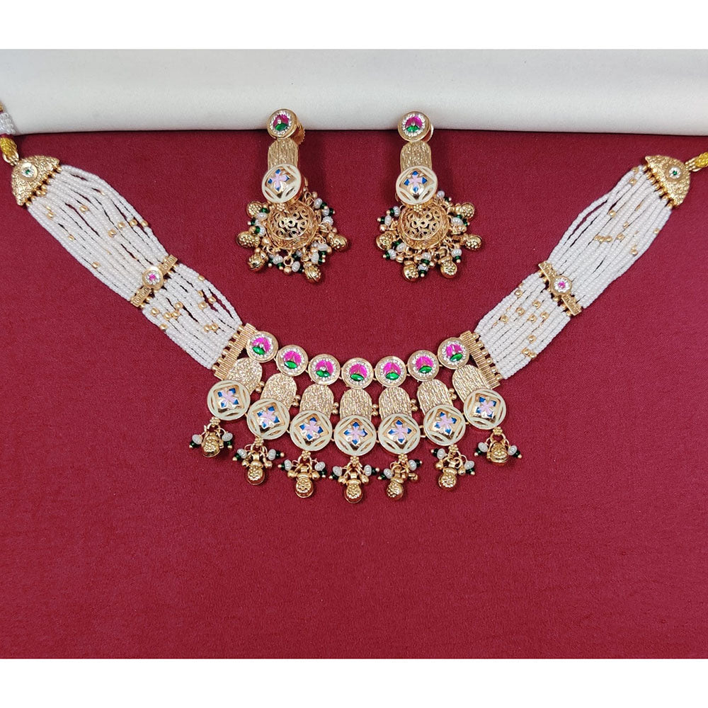Tanish Art Jewellery Royal Pota Stone And Pearl Meenakari Necklace Set