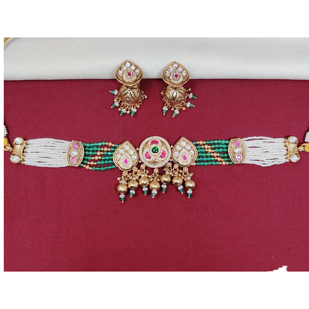 Tanish Art Jewellery Royal Pota Stone And Pearl Choker Necklace Set