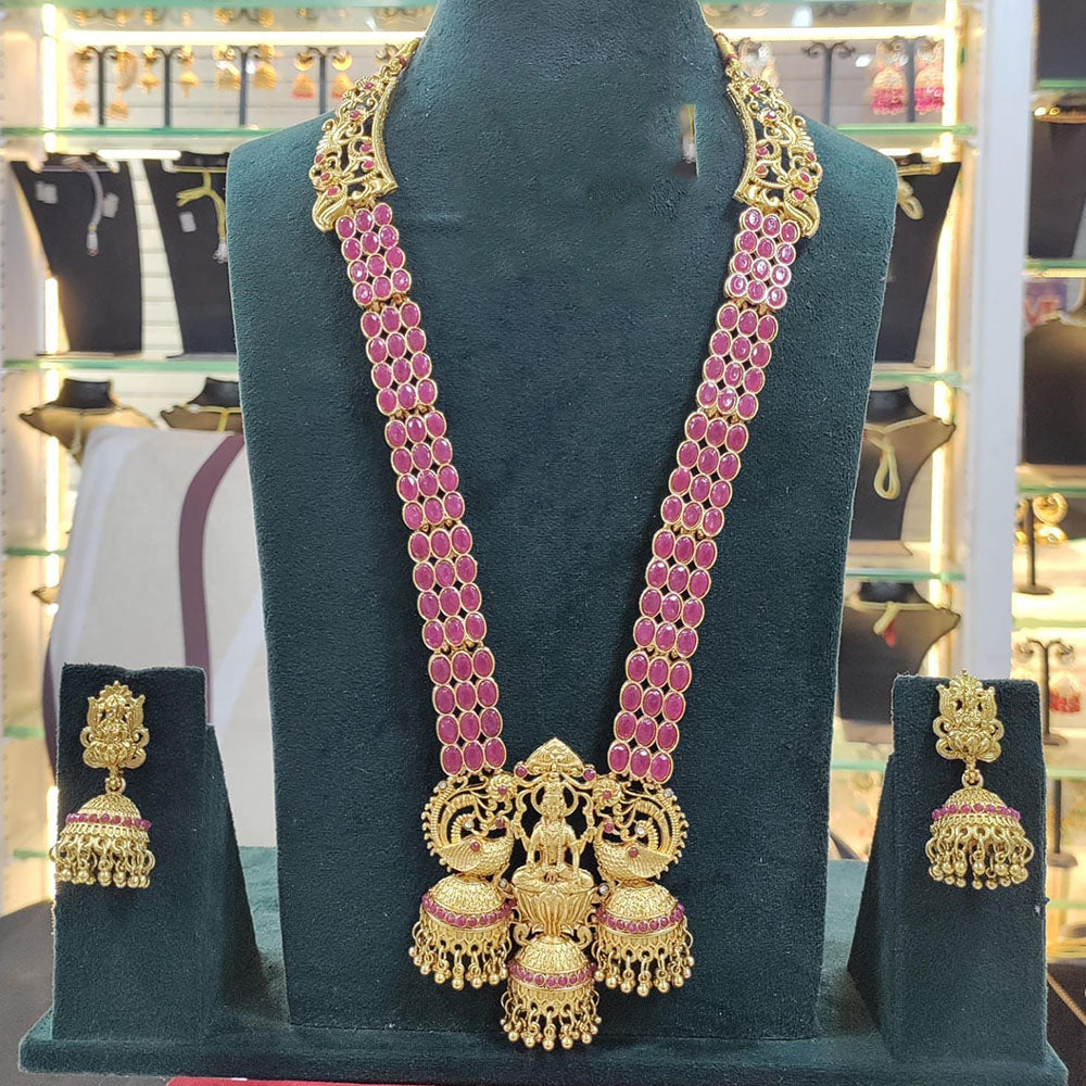 Tanish Art Jewellery South Indian Temple Pota Stone And Pearl Long Necklace Set