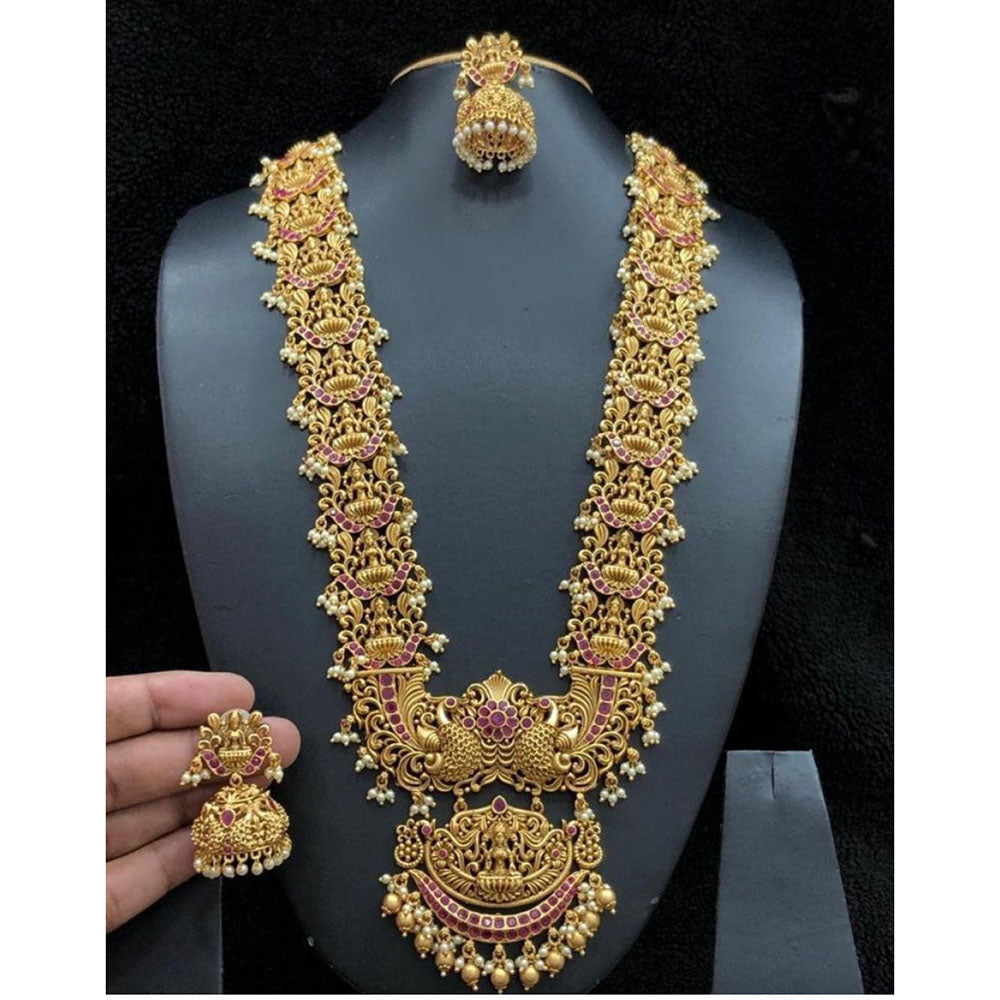 Tanish Art Jewellery South Indian Temple Pota Stone And Pearl Long Necklace Set