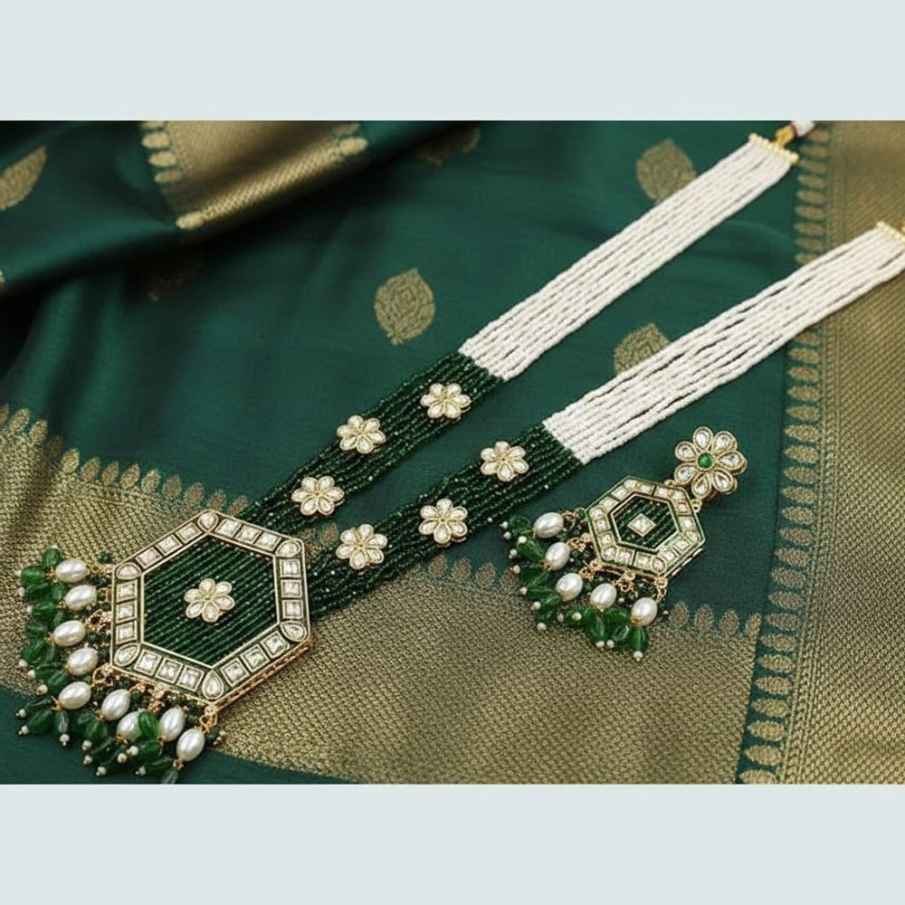 Tanish Art Jewellery Sparkling Crystal Stone Pearl And Beads Long Necklace Set