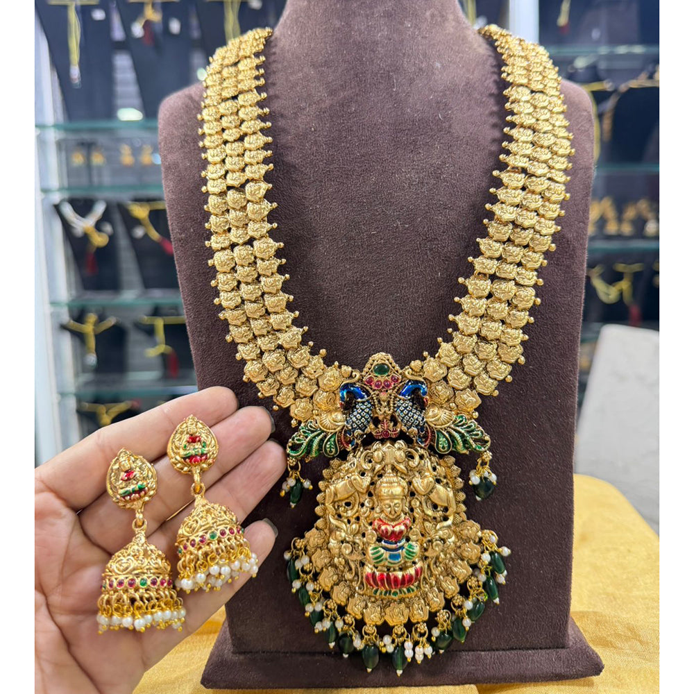 Tanish Art Jewellery South Indian Temple Pota And Pearl Meenakari Long Necklace Set