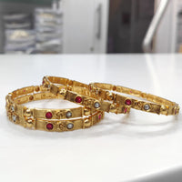 Tanish Art Jewellery Premium Matte Gold Pota Stone Bangles Set