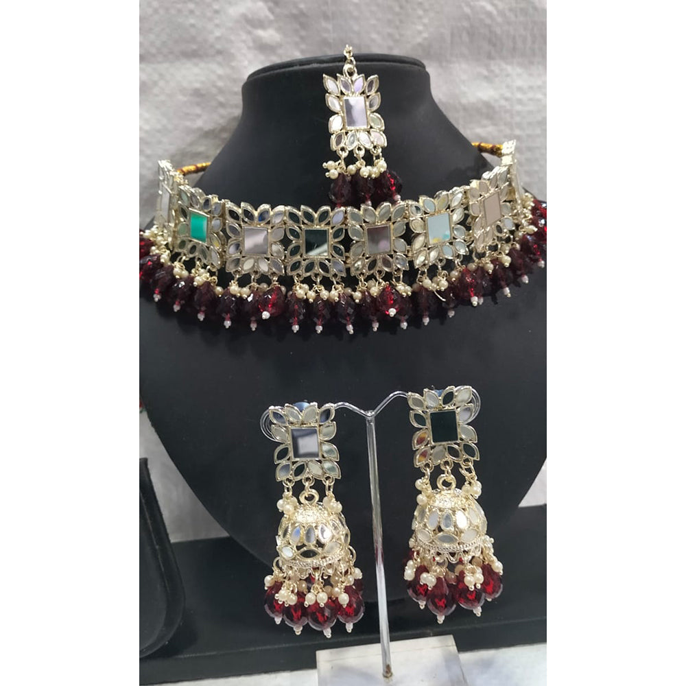 Tanish Art Jewellery Glamorous Mirror Choker Beads Necklace Set