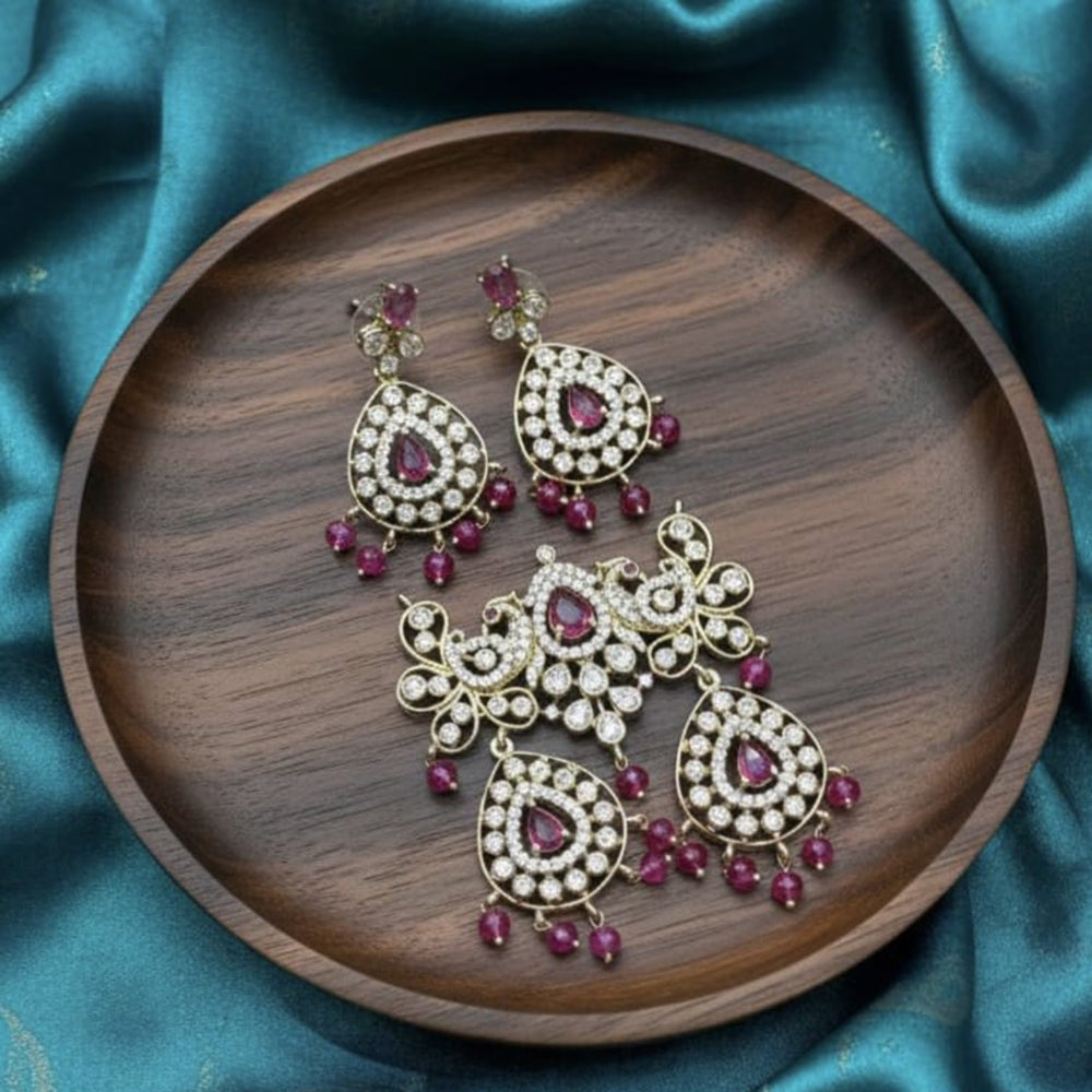 Tanish Art Jewellery American Diamond Stone Beads Pendant Set