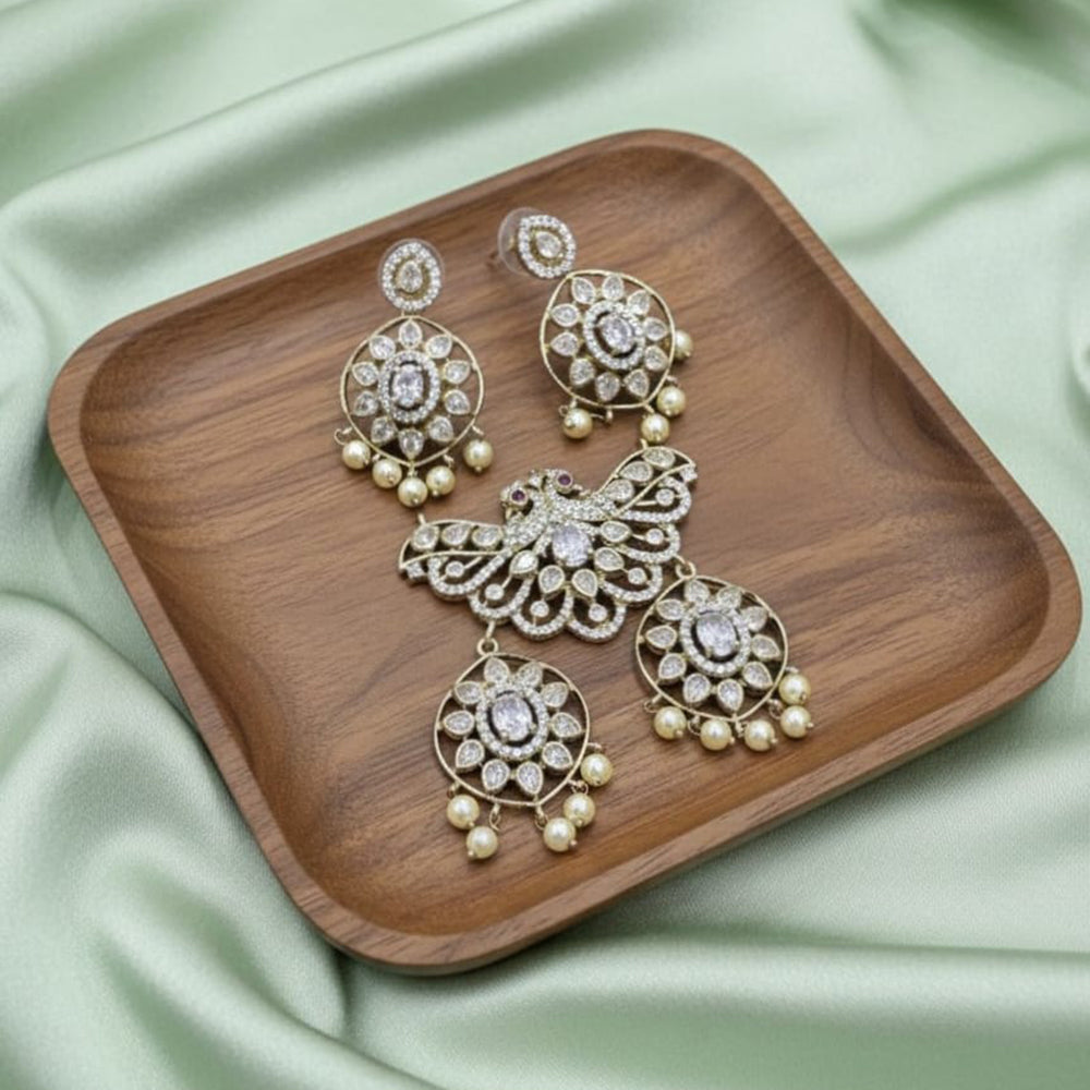 Tanish Art Jewellery American Diamond Stone Beads Pendant Set