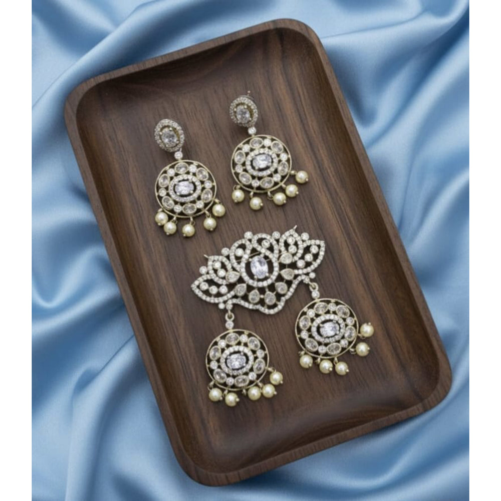 Tanish Art Jewellery American Diamond Stone Beads Pendant Set