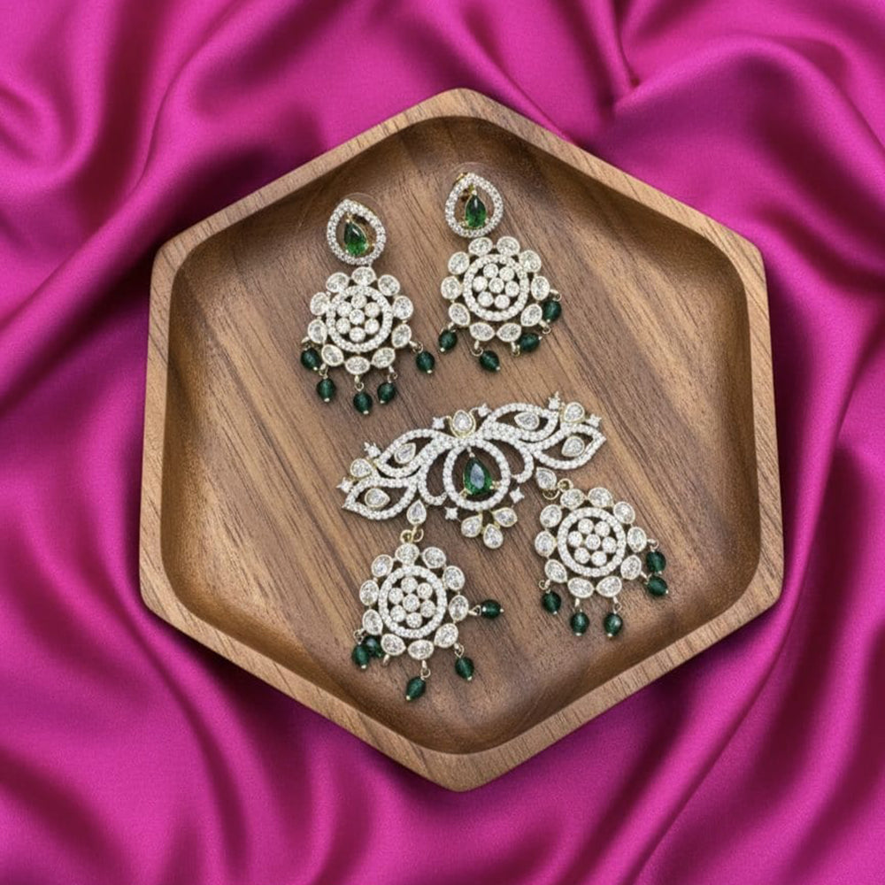 Tanish Art Jewellery American Diamond Stone Beads Pendant Set