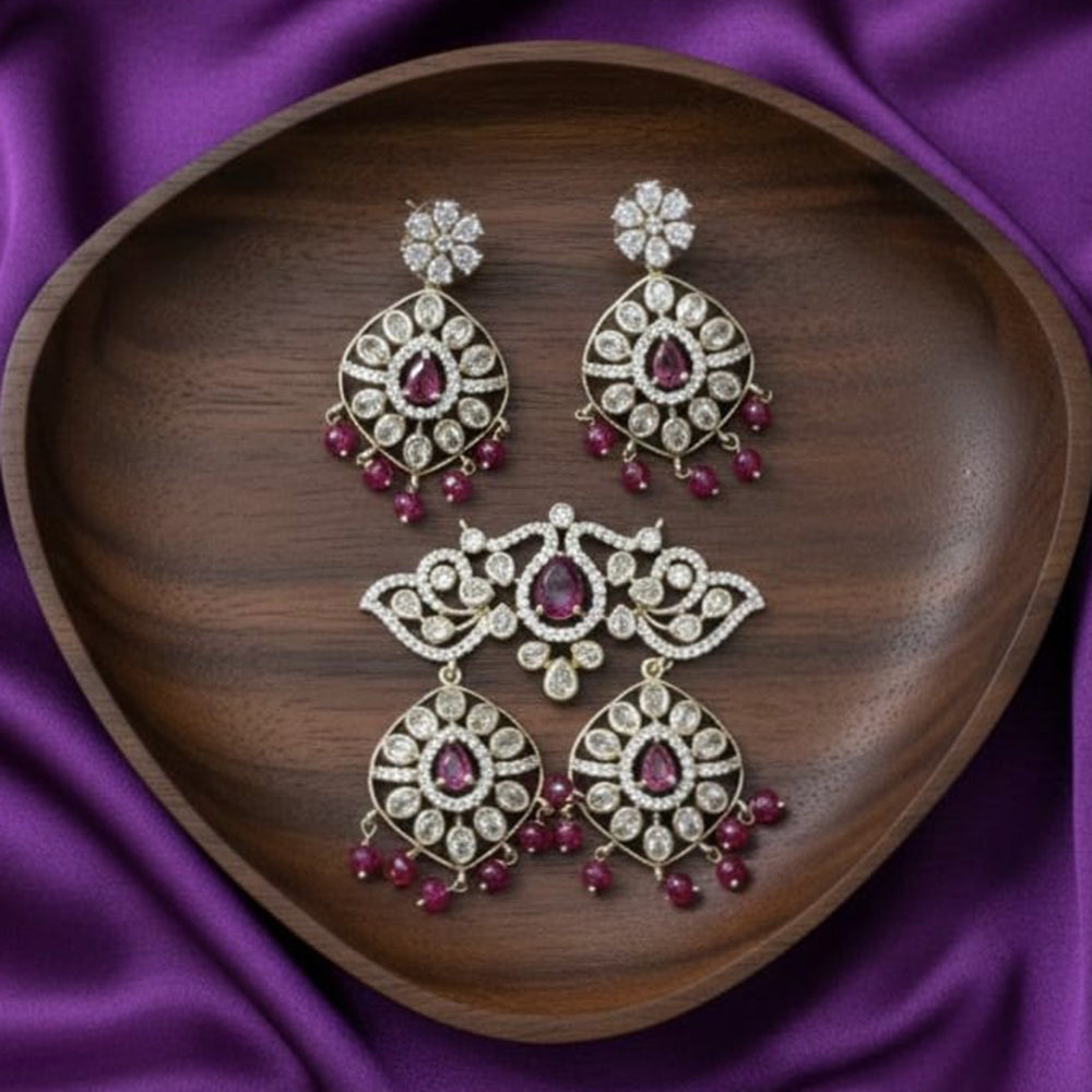 Tanish Art Jewellery American Diamond Stone Beads Pendant Set