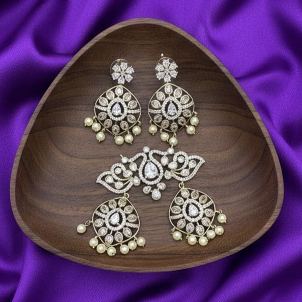 Tanish Art Jewellery American Diamond Stone Beads Pendant Set