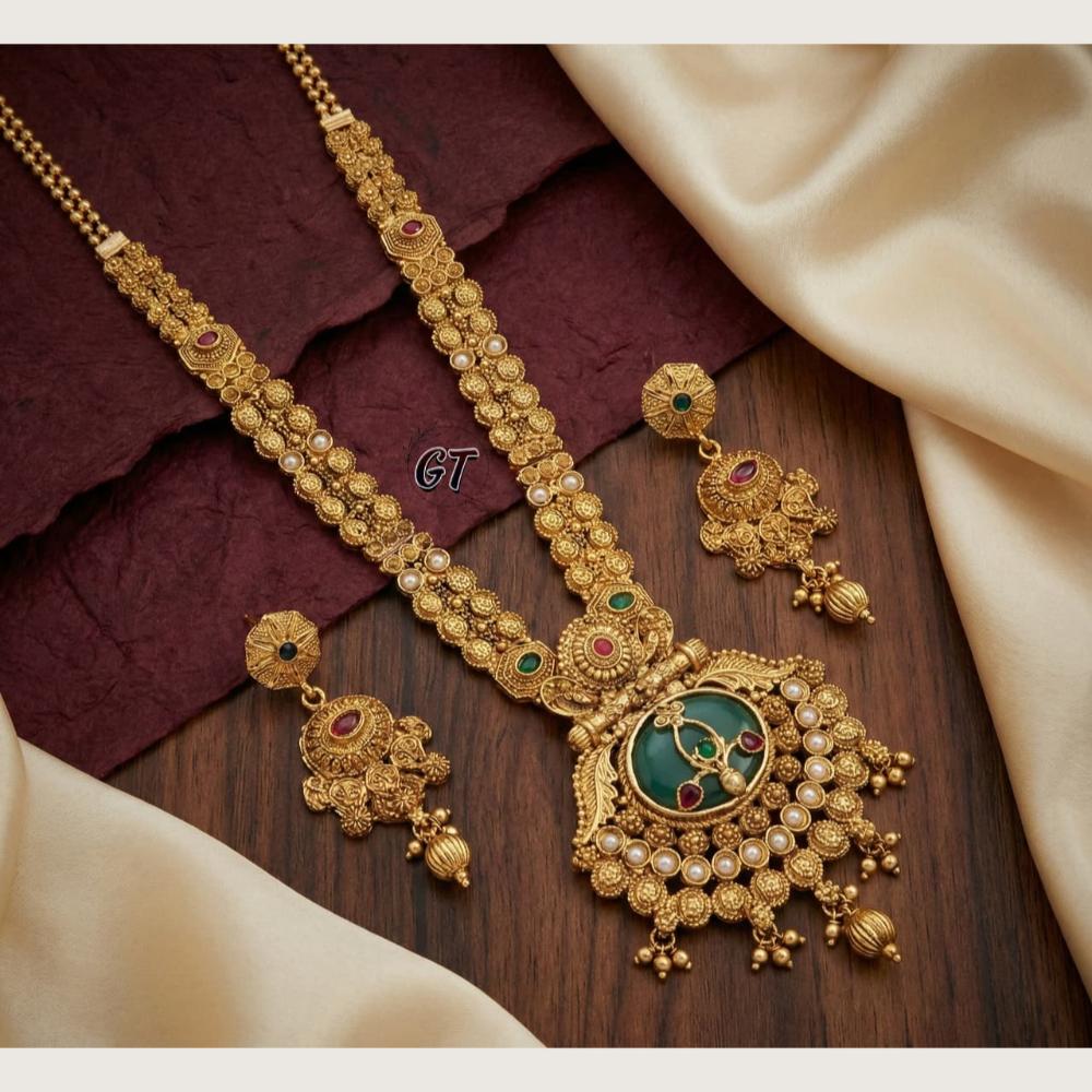 Tanish Art Jewellery Heritage Pota Stone And Pearl Long Necklace Set