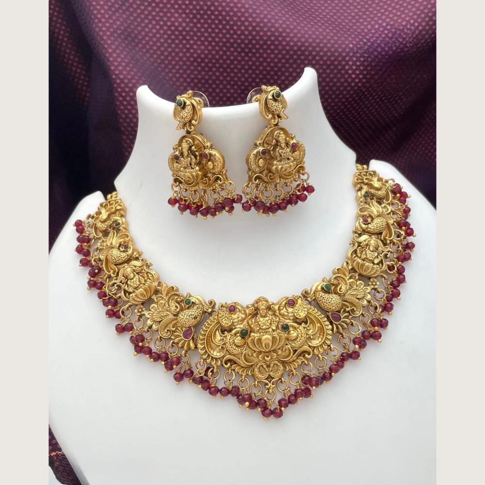 Tanish Art Jewellery South Indian Temple Pota Stone And Pearl Necklace Set