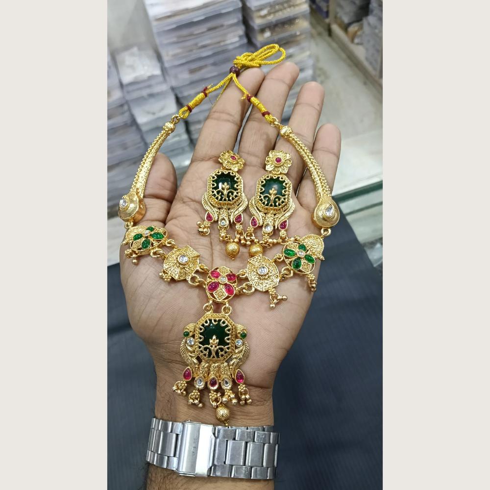 Tanish Art Jewellery Heritage Pota Stone And Pearl Necklace Set