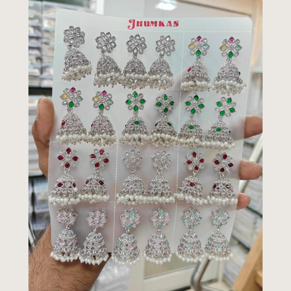 Tanish Art Jewellery Premium Crystal Stone And Pearl Festive Jhumki Earrings (Pack of 12)
