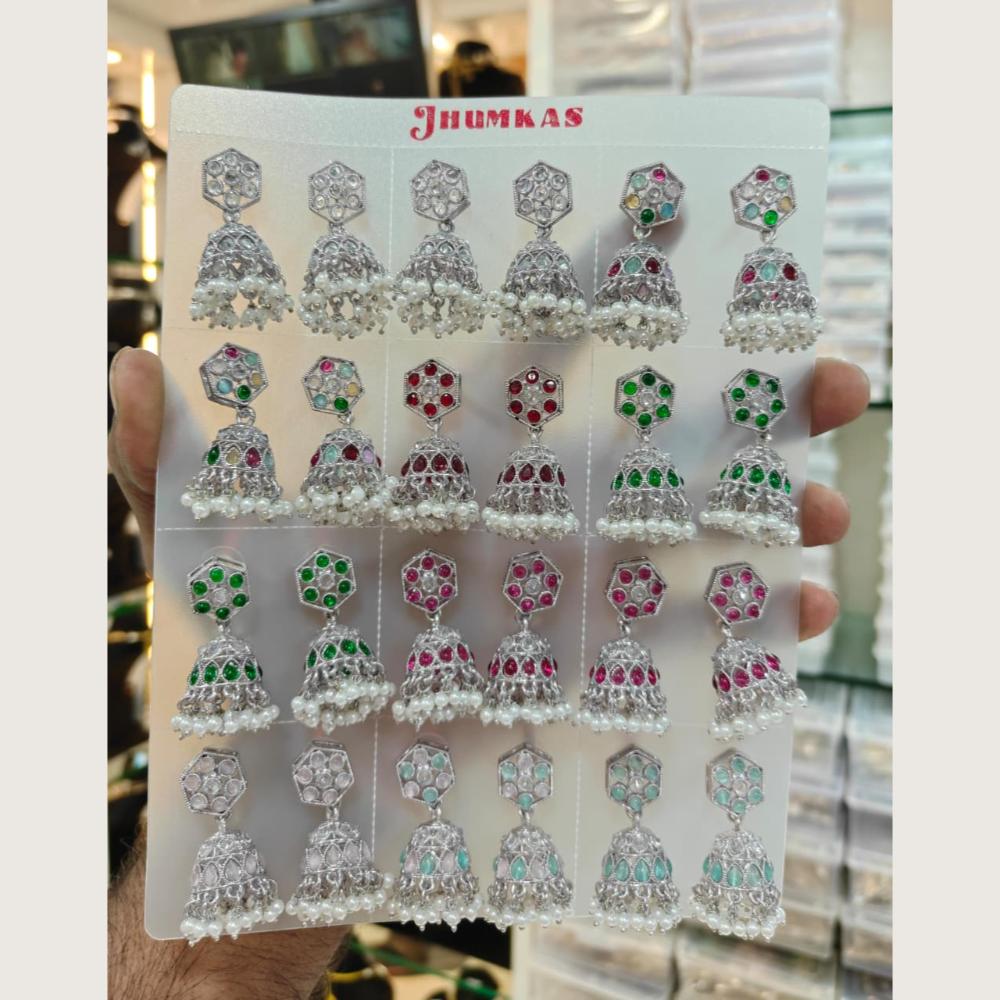 Tanish Art Jewellery Premium Crystal Stone And Pearl Festive Jhumki Earrings (Pack of 12)