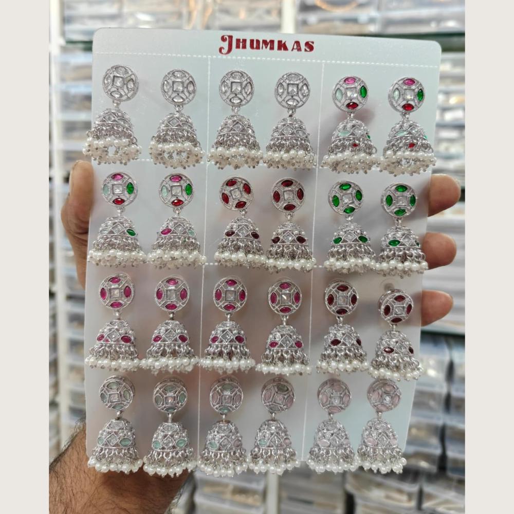 Tanish Art Jewellery Premium Crystal Stone And Pearl Festive Jhumki Earrings (Pack of 12)