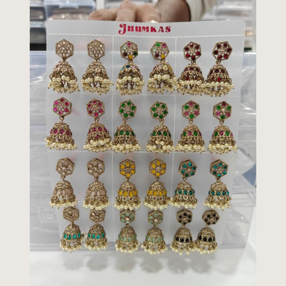 Tanish Art Jewellery Premium Crystal Stone And Pearl Festive Jhumki Earrings (Pack of 12)