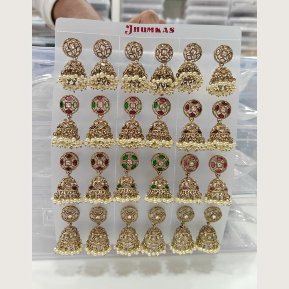Tanish Art Jewellery Premium Crystal Stone And Pearl Festive Jhumki Earrings (Pack of 12)