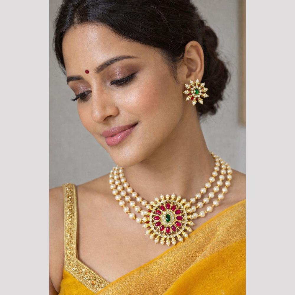 Tanish Art Jewellery Royal Pota Stone And Pearl Choker Necklace Set
