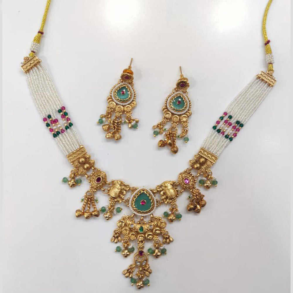 Tanish Art Jewellery Royal Pota Stone And Pearl Necklace Set 