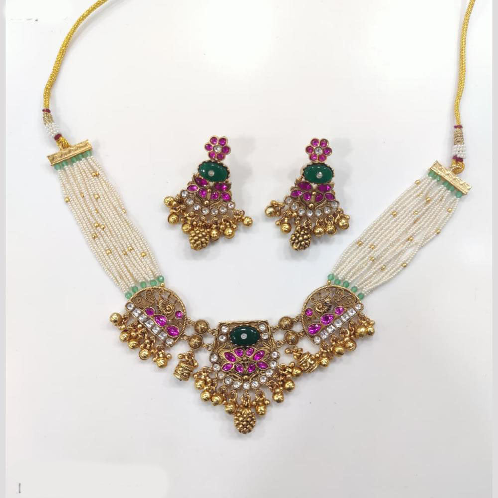 Tanish Art Jewellery Royal Pota Stone And Pearl Necklace Set 