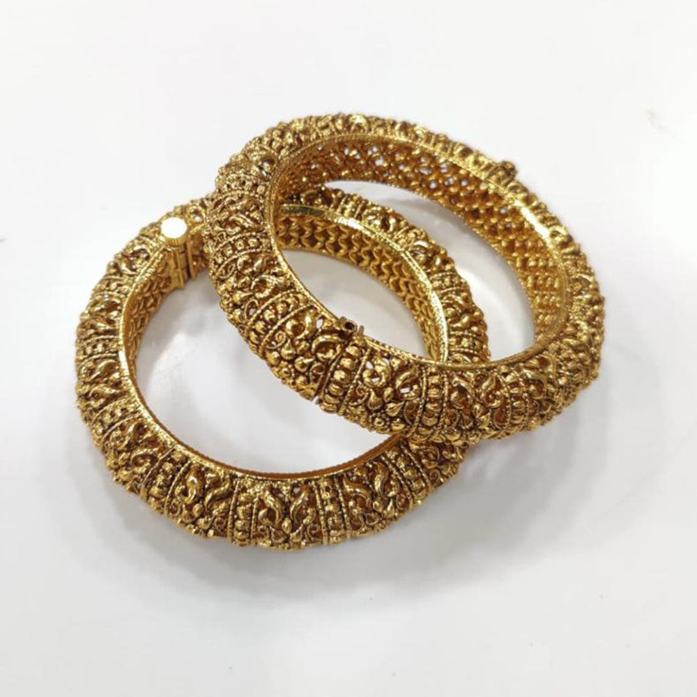 Tanish Art Jewellery Heritage Style Carved Gold Openable Bangles Set