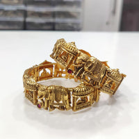 Tanish Art Jewellery Heritage Pota Stone Elephant Motif Openable Bangles Set