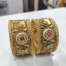 Tanish Art Jewellery Heritage Pota Stone And Pearl Openable Bangles Set