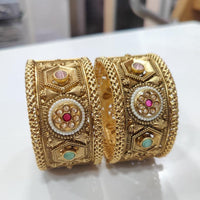 Tanish Art Jewellery Heritage Pota Stone And Pearl Openable Bangles Set