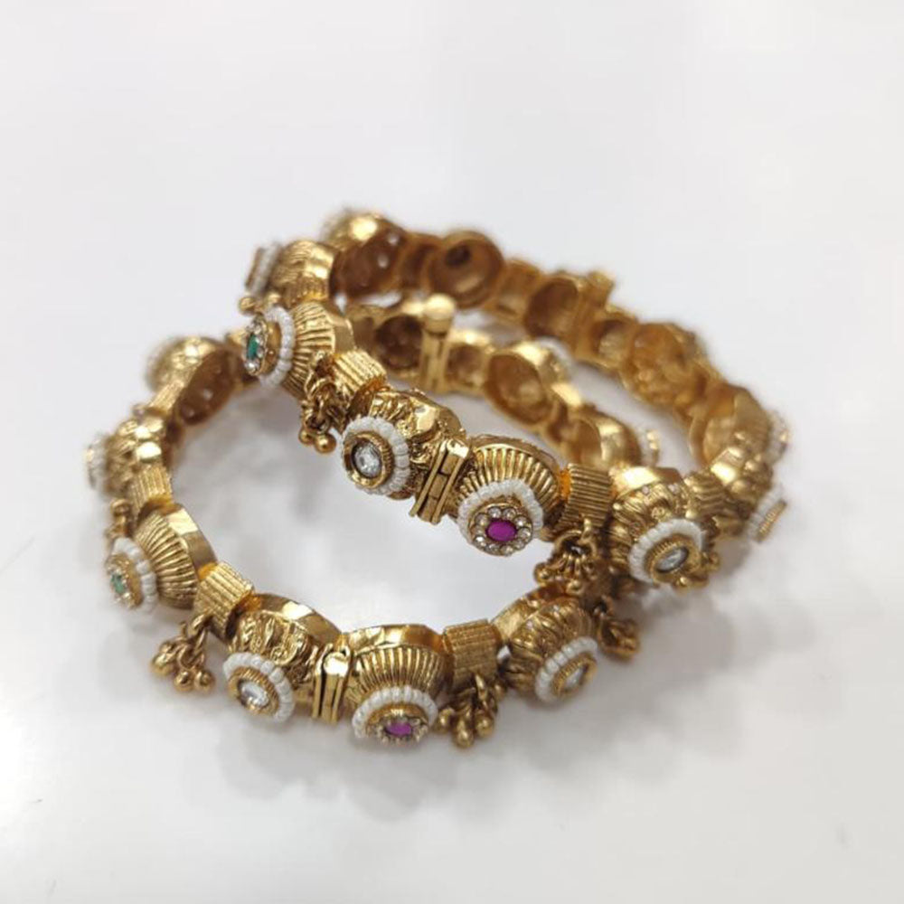 Tanish Art Jewellery Heritage Pota Stone And Pearl Openable Bangles Set
