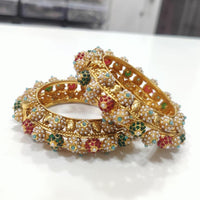 Tanish Art Jewellery Heritage Pota Stone And Pearl Openable Bangles Set