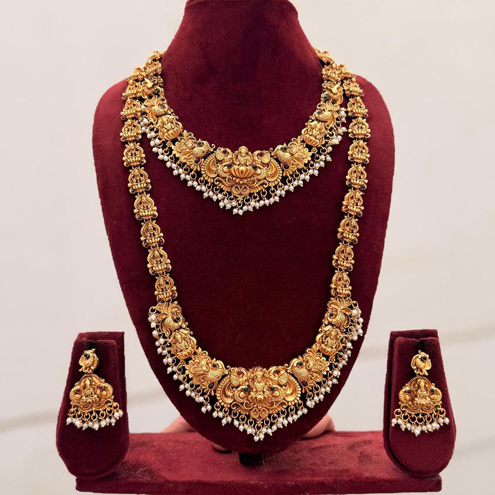 Tanish Art Jewellery Designer Pota Stone And Pearl Temple Double Necklace Set