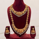 Tanish Art Jewellery Designer Pota Stone And Pearl Temple Double Necklace Set