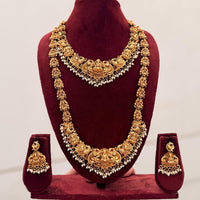 Tanish Art Jewellery Designer Pota Stone And Pearl Temple Double Necklace Set