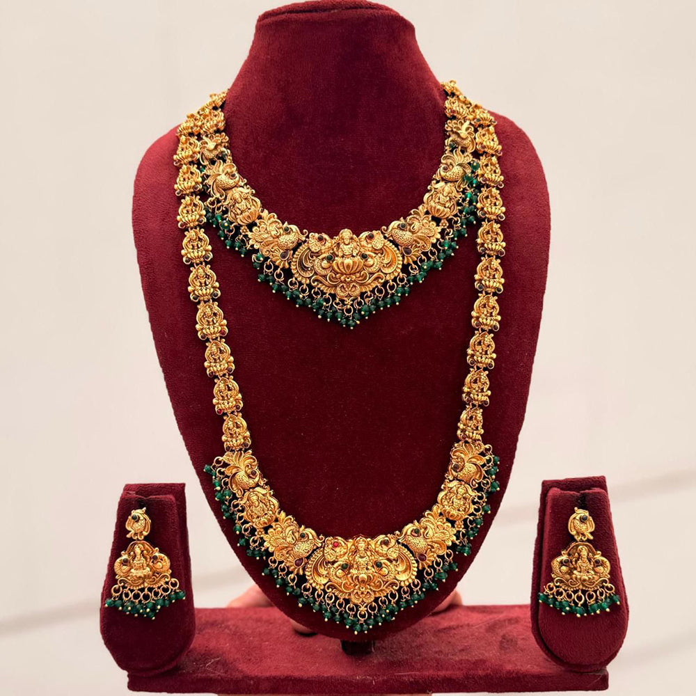 Tanish Art Jewellery Designer Pota Stone And Pearl Temple Double Necklace Set