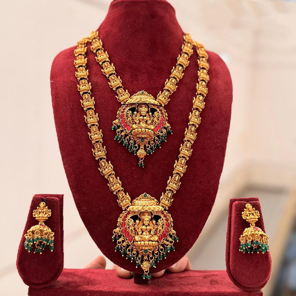 Tanish Art Jewellery Designer Pota Stone And Pearl Temple Double Necklace Set