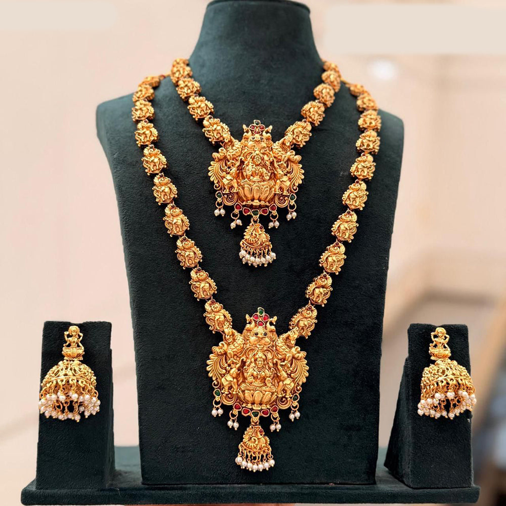 Tanish Art Jewellery Designer Pota Stone And Pearl Temple Double Necklace Set