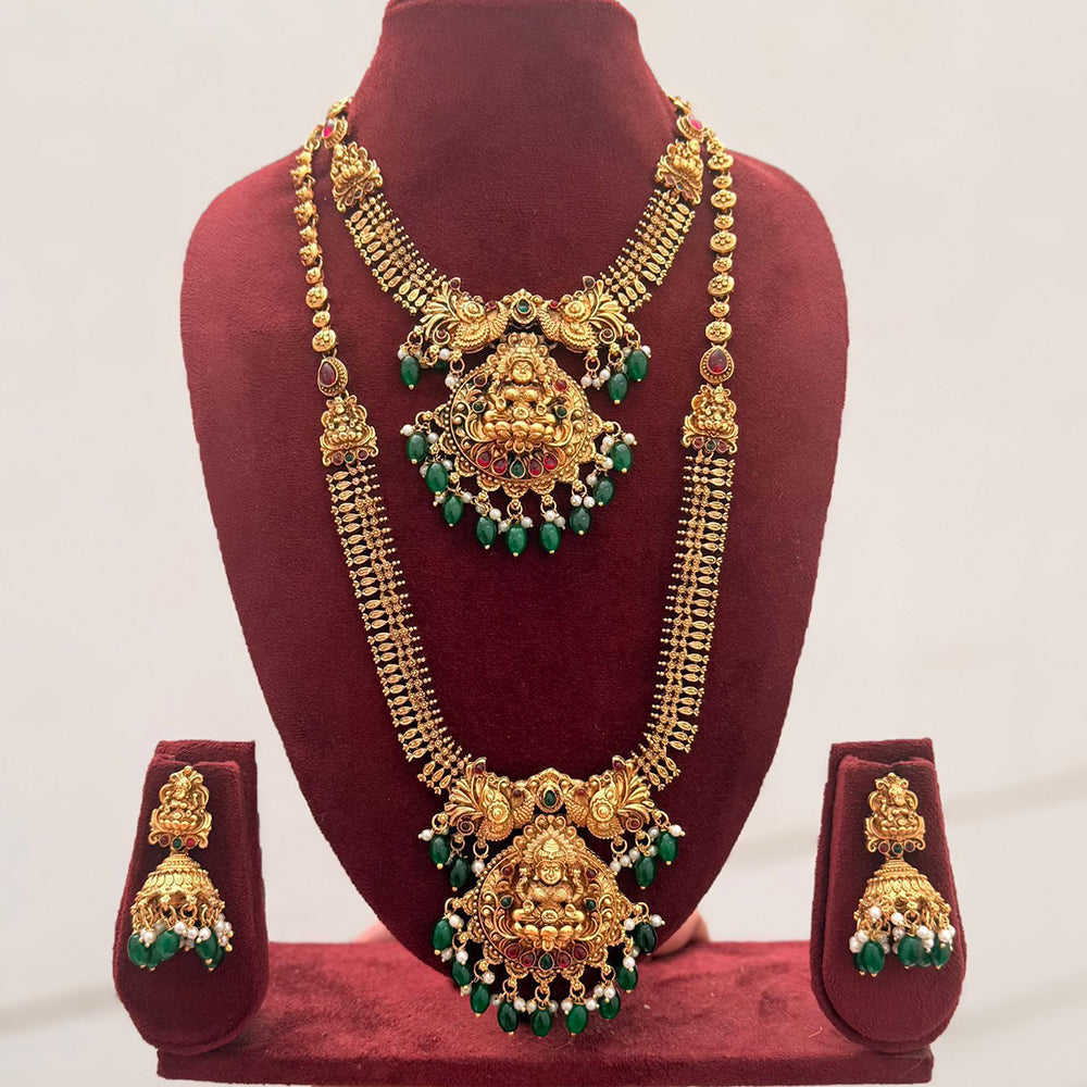 Tanish Art Jewellery Designer Pota Stone And Pearl Temple Double Necklace Set