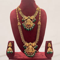 Tanish Art Jewellery Designer Pota Stone And Pearl Temple Double Necklace Set