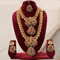 Tanish Art Jewellery Designer Pota Stone And Pearl Temple Double Necklace Set