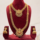 Tanish Art Jewellery Designer Pota Stone And Pearl Temple Double Necklace Set