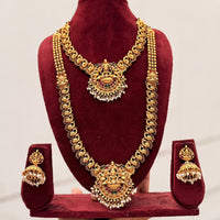 Tanish Art Jewellery Designer Pota Stone And Pearl Temple Double Necklace Set