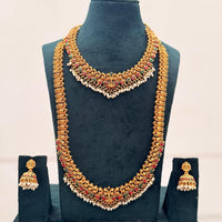 Tanish Art Jewellery Designer Pota Stone And Pearl Temple Double Necklace Set