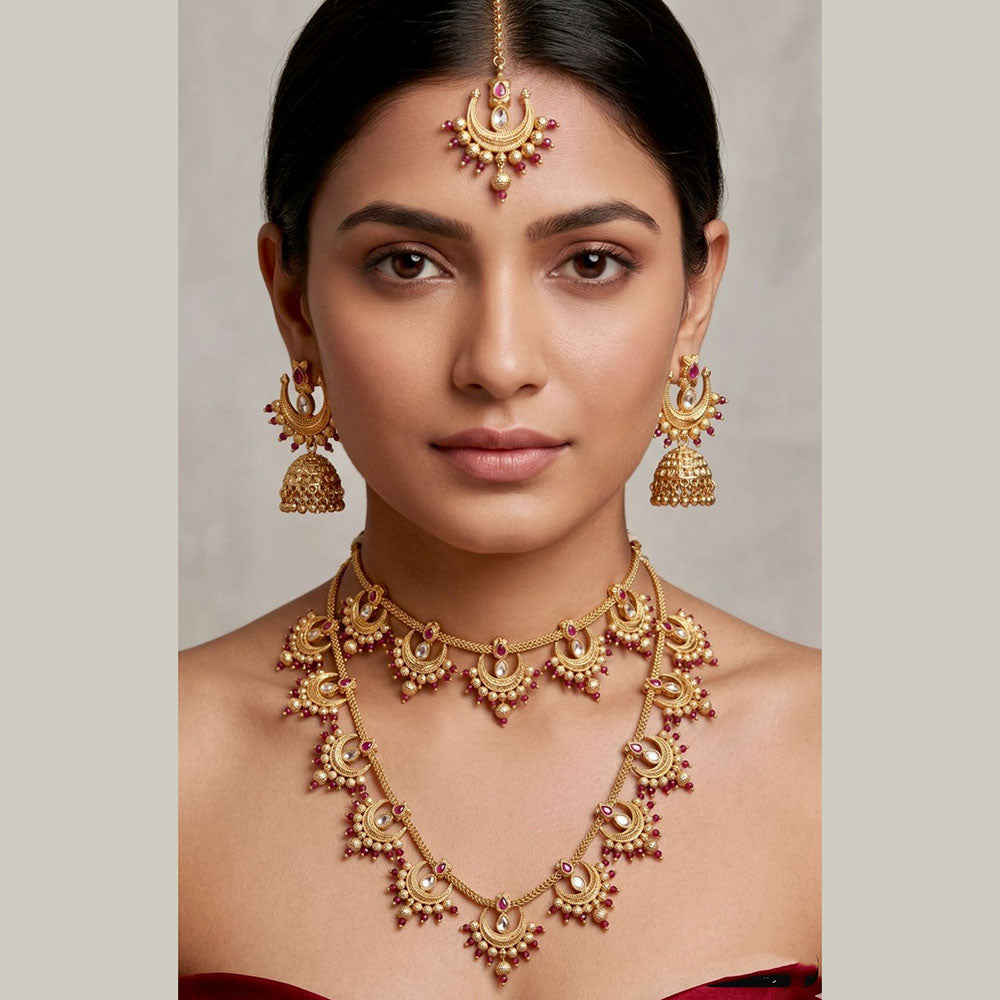 Tanish Art Jewellery Elegant Pota Stone And Pearl Dual Necklace Set