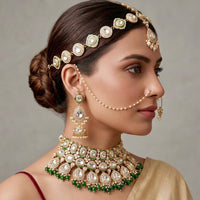 Tanish Art Jewellery Graceful Kundan Stone And Beads Semi-Bridal Choker Necklace Set